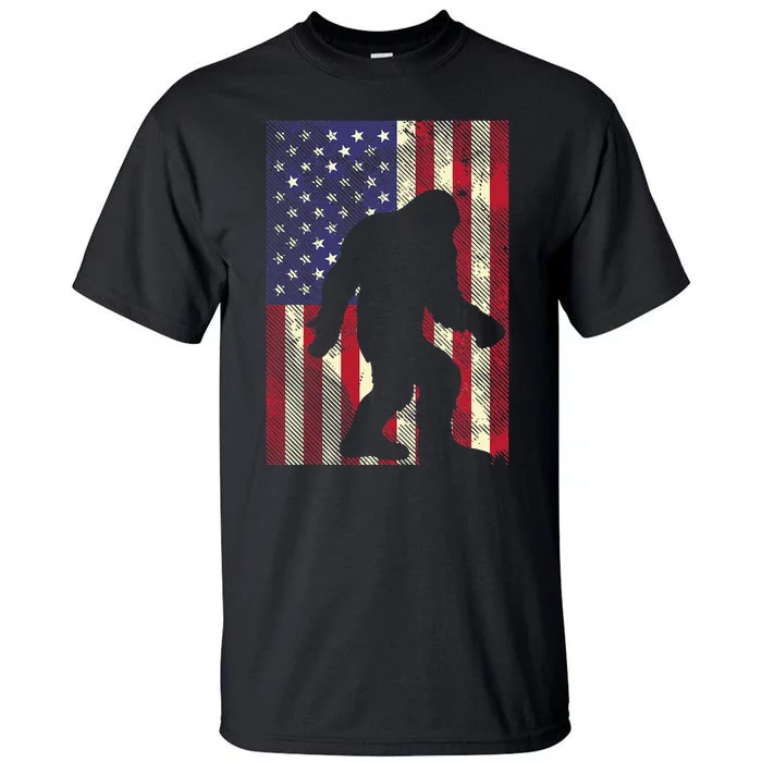 Bigfoot American US Flag Memorial Day Patriotic Tall T-Shirt