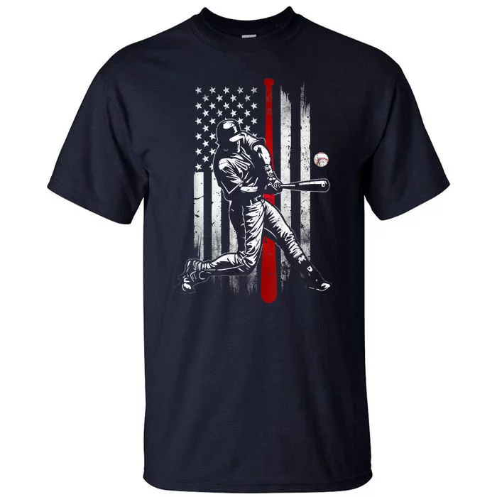 Baseball American USA Flag Patriotic Vintage Baseball Flag Tall T-Shirt