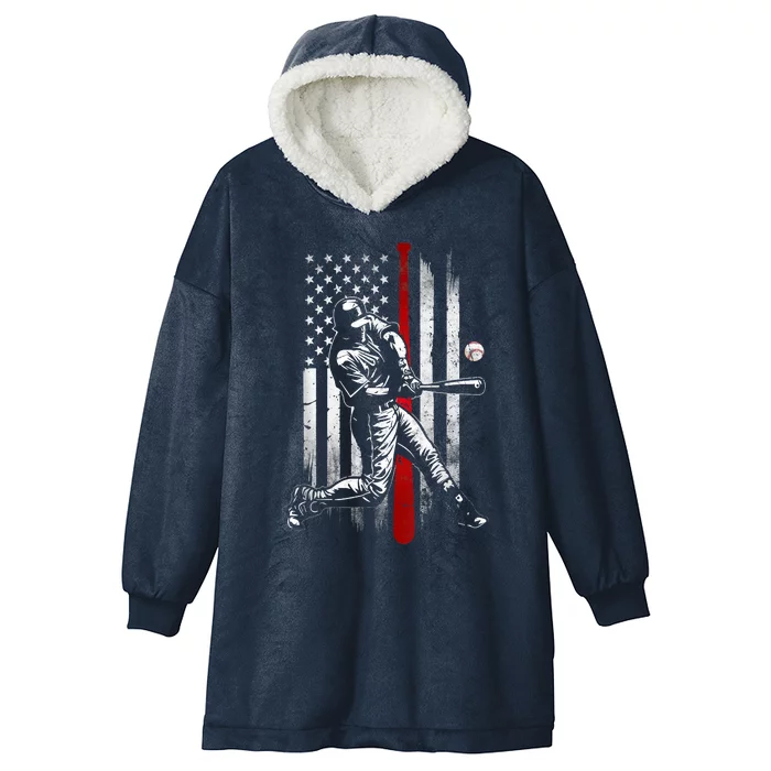 Baseball American USA Flag Patriotic Vintage Baseball Flag Hooded Wearable Blanket