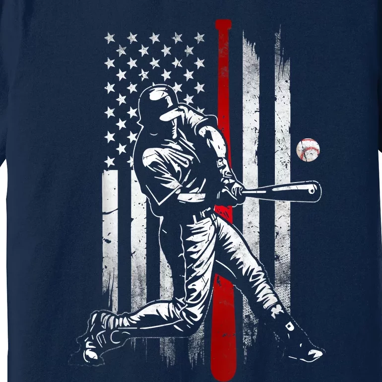 Baseball American USA Flag Patriotic Vintage Baseball Flag Premium T-Shirt