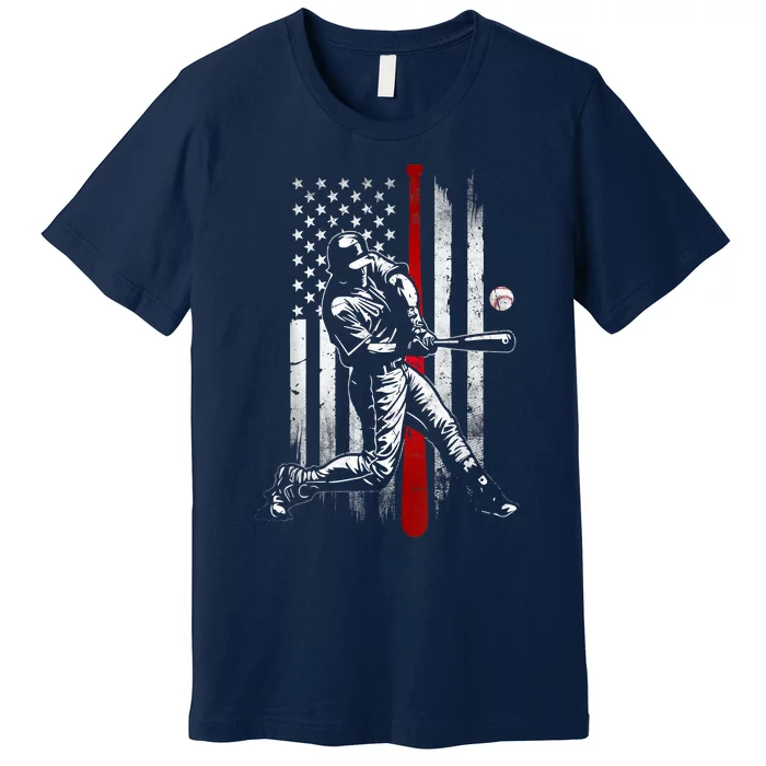 Baseball American USA Flag Patriotic Vintage Baseball Flag Premium T-Shirt