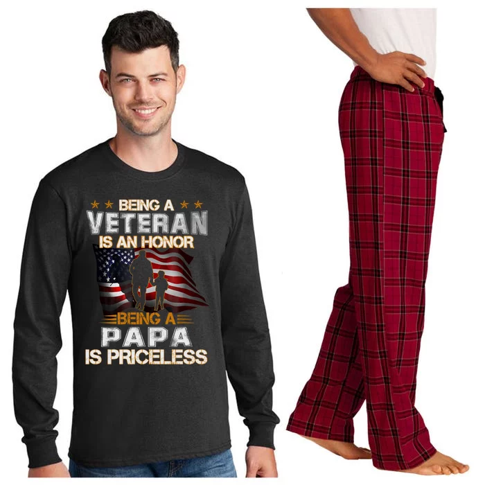 Being A Veteran Is An Honor Being A Papa Is Priceless Funny Gift Long Sleeve Pajama Set