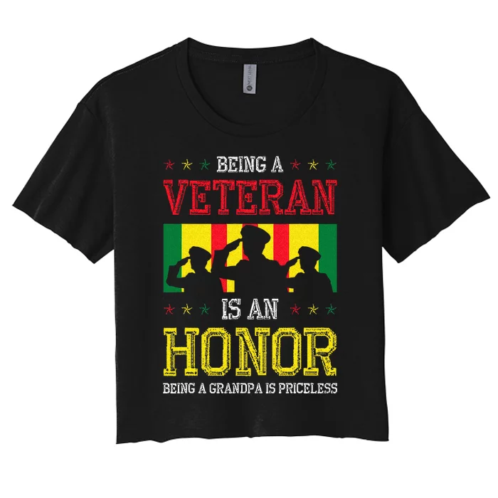 Being A Veteran Is An Honor Being A Grandpa Is Priceless Women's Crop Top Tee