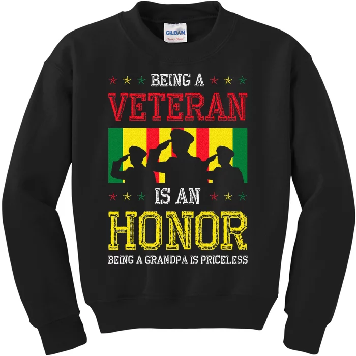 Being A Veteran Is An Honor Being A Grandpa Is Priceless Kids Sweatshirt