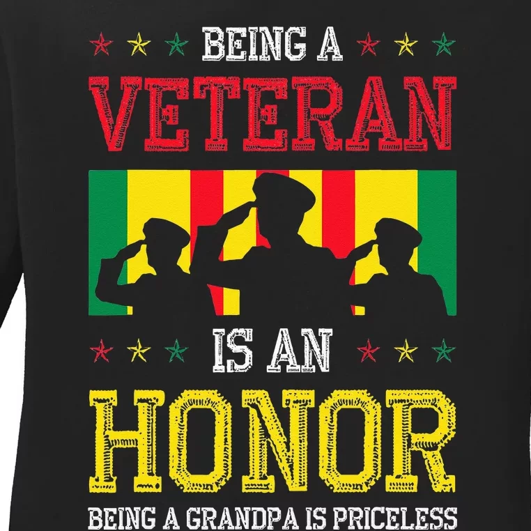 Being A Veteran Is An Honor Being A Grandpa Is Priceless Ladies Long Sleeve Shirt