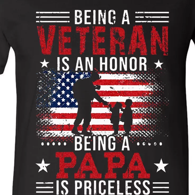 Being A Veteran Is An Honor Being Papa Is Priceless V-Neck T-Shirt