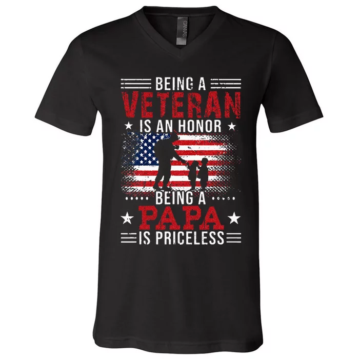 Being A Veteran Is An Honor Being Papa Is Priceless V-Neck T-Shirt