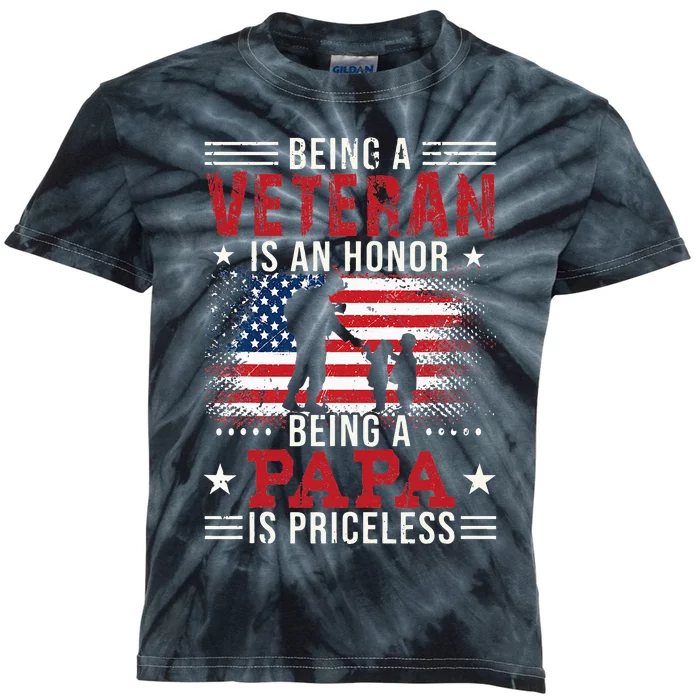 Being A Veteran Is An Honor Being Papa Is Priceless Kids Tie-Dye T-Shirt