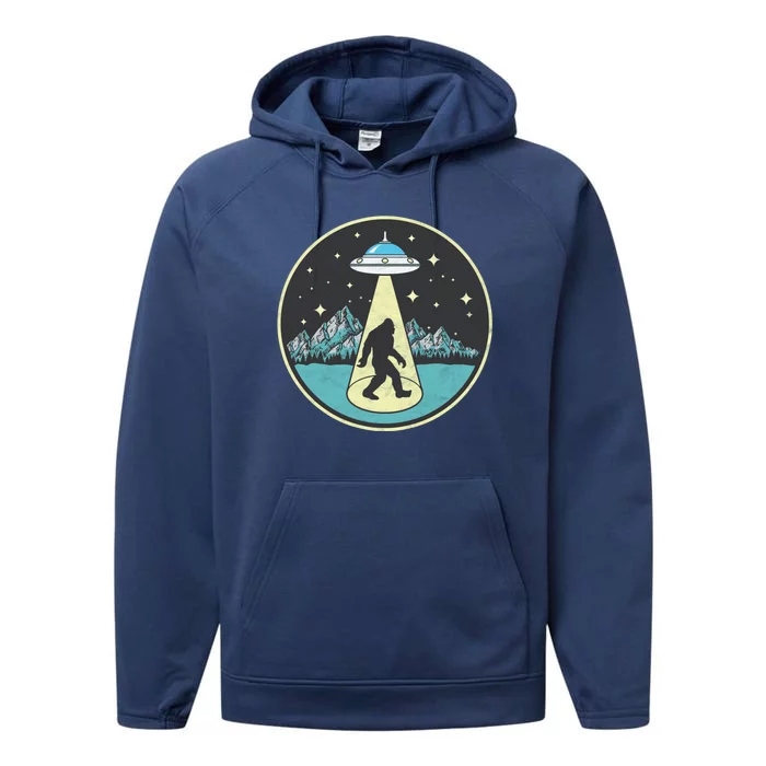 Bigfoot Abduction! Vintage Sasquatch & UFO Alien Graphic Performance Fleece Hoodie