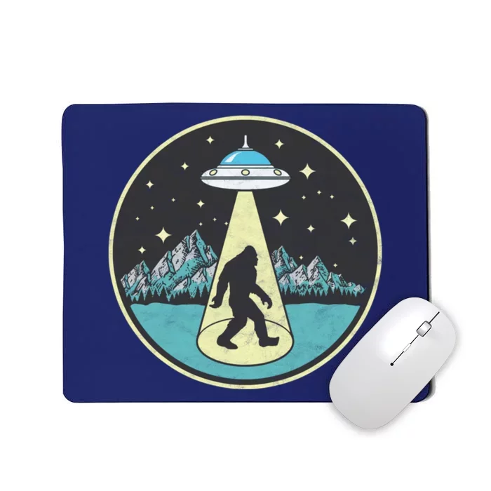 Bigfoot Abduction! Vintage Sasquatch & UFO Alien Graphic Mousepad