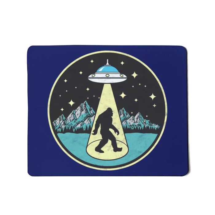 Bigfoot Abduction! Vintage Sasquatch & UFO Alien Graphic Mousepad