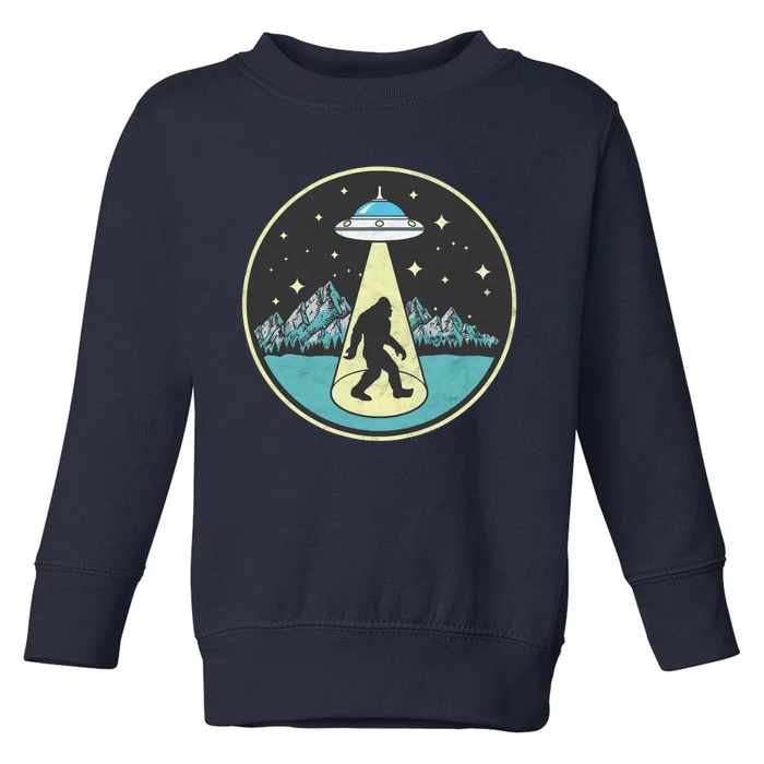 Bigfoot Abduction! Vintage Sasquatch & UFO Alien Graphic Toddler Sweatshirt