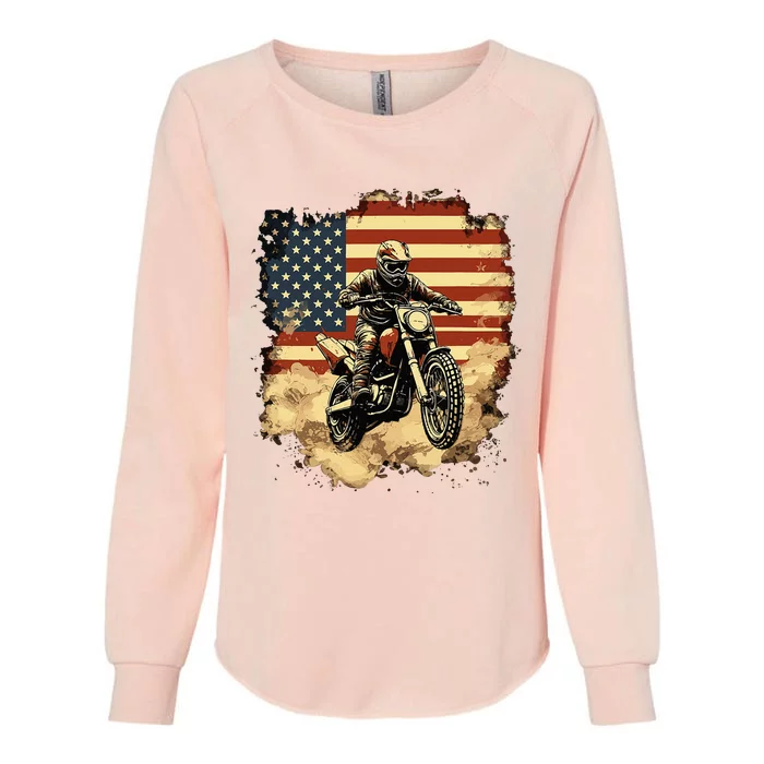 Bike American Vintage Usa Flag Motocross Biker 4th Of July Womens California Wash Sweatshirt