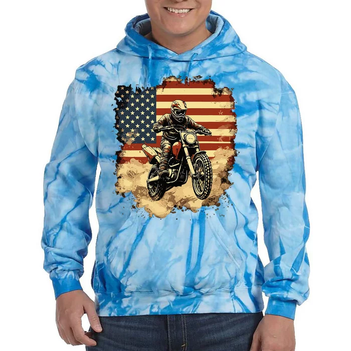 Bike American Vintage Usa Flag Motocross Biker 4th Of July Tie Dye Hoodie