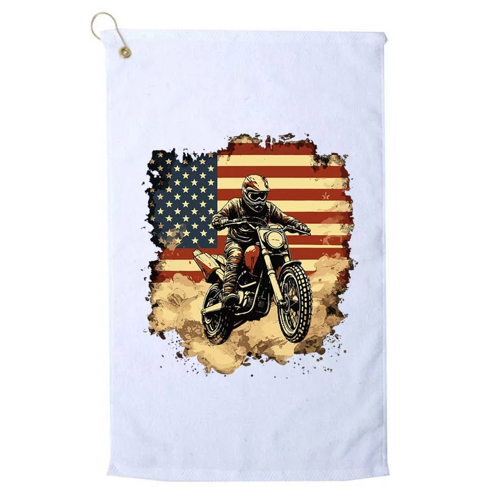 Bike American Vintage Usa Flag Motocross Biker 4th Of July Platinum Collection Golf Towel