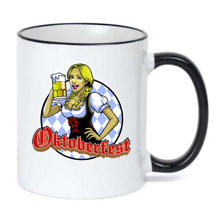 Bavarian Girl With A Glass of Beer Celebrating Oktoberfest Black Color Changing Mug