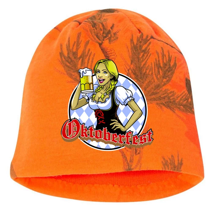 Bavarian Girl With A Glass of Beer Celebrating Oktoberfest Kati - Camo Knit Beanie