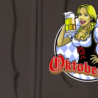 Bavarian Girl With A Glass of Beer Celebrating Oktoberfest Full Zip Hoodie