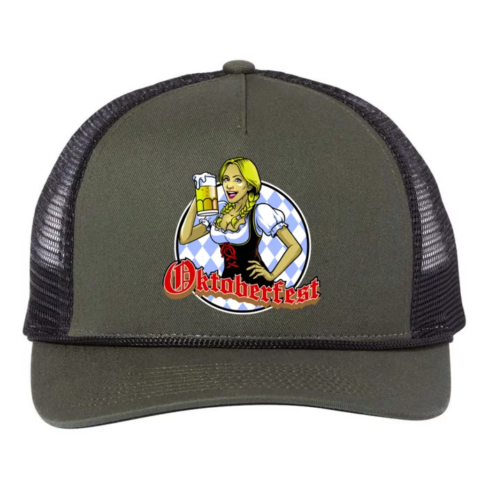 Bavarian Girl With A Glass of Beer Celebrating Oktoberfest Retro Rope Trucker Hat Cap