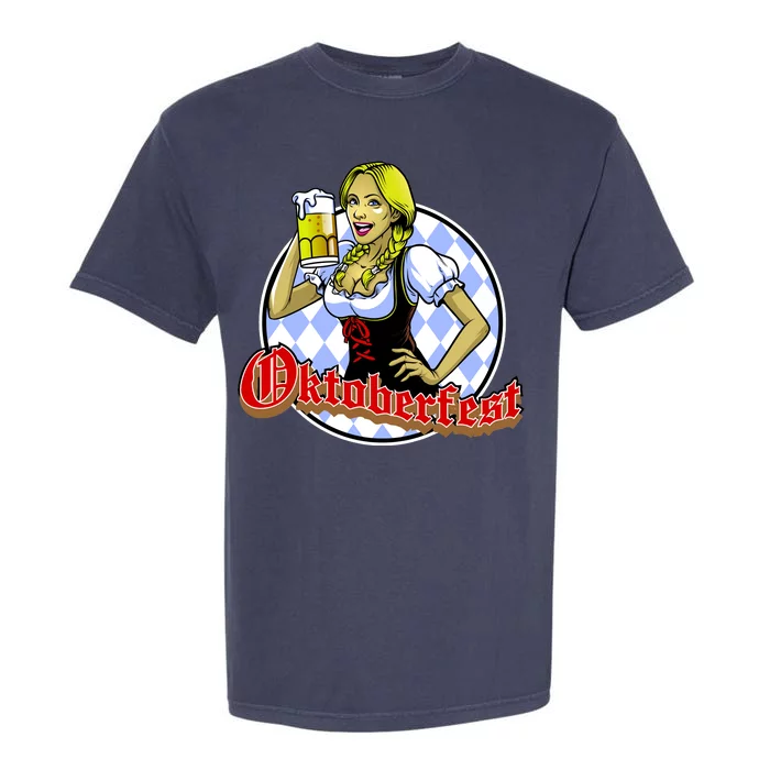 Bavarian Girl With A Glass of Beer Celebrating Oktoberfest Garment-Dyed Heavyweight T-Shirt