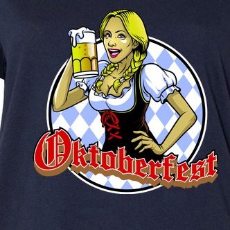 Bavarian Girl With A Glass of Beer Celebrating Oktoberfest Women's V-Neck Plus Size T-Shirt