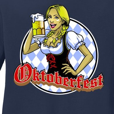 Bavarian Girl With A Glass of Beer Celebrating Oktoberfest Ladies Missy Fit Long Sleeve Shirt