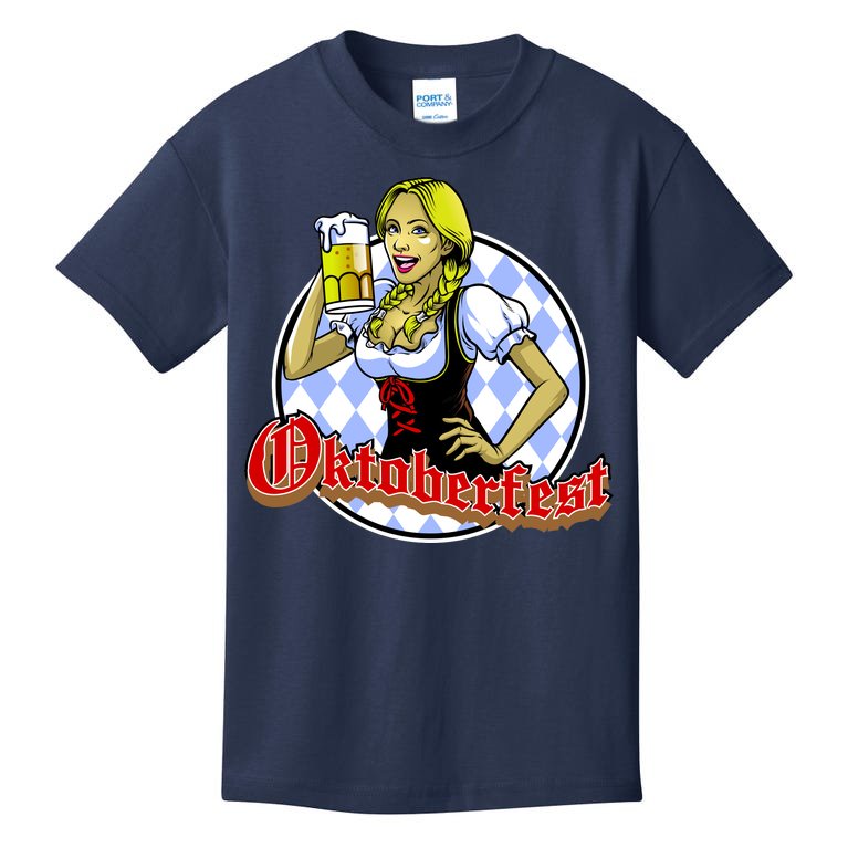 Bavarian Girl With A Glass of Beer Celebrating Oktoberfest Kids T-Shirt