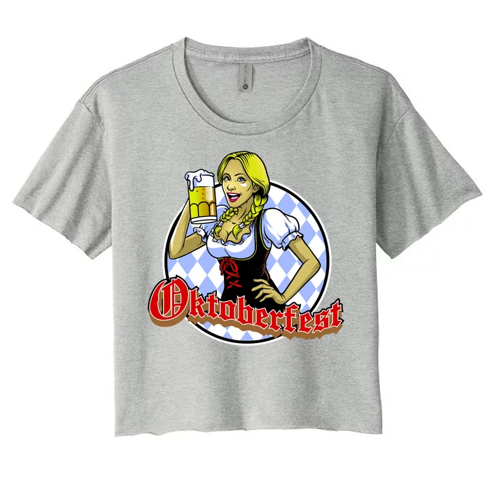 Bavarian Girl With A Glass of Beer Celebrating Oktoberfest Women's Crop Top Tee