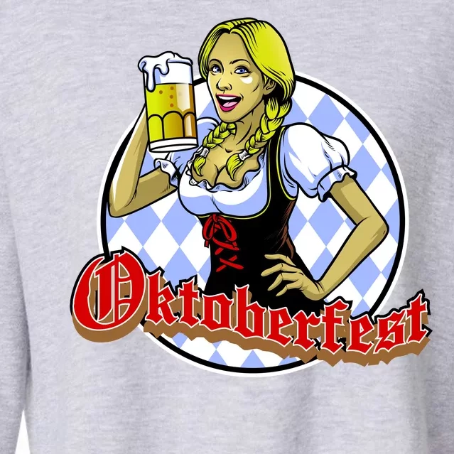 Bavarian Girl With A Glass of Beer Celebrating Oktoberfest Cropped Pullover Crew