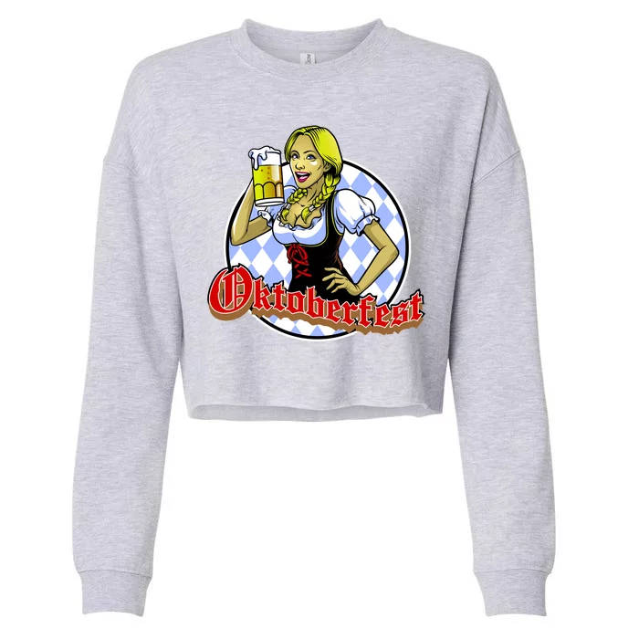 Bavarian Girl With A Glass of Beer Celebrating Oktoberfest Cropped Pullover Crew