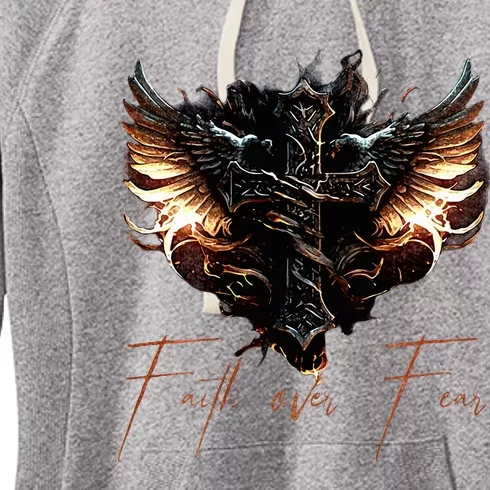 Biker Angel Wings Christian Cross Faith Over Fear On Back Women's Fleece Hoodie