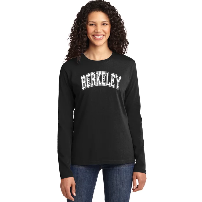 Berkeley Arched White Text Ladies Long Sleeve Shirt