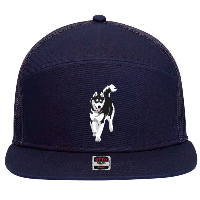 Black And White Siberian Husky Snow Dog 7 Panel Mesh Trucker Snapback Hat