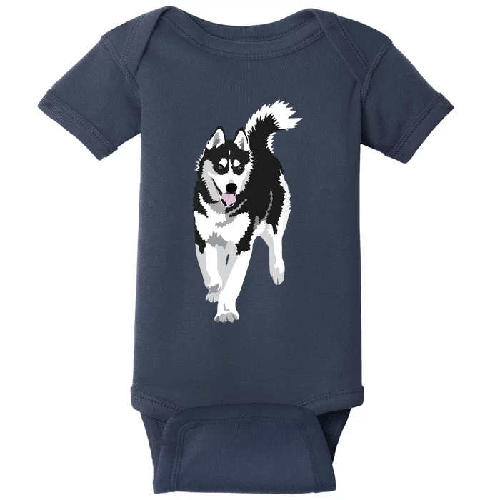 Black And White Siberian Husky Snow Dog Baby Bodysuit