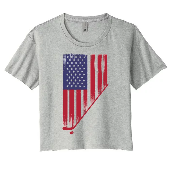 Beautiful America With Ice Hockey Funny Gift Women's Crop Top Tee