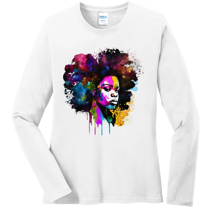 Black Afro Woman Black Melanin Juneteenth Celebrate Ladies Long Sleeve Shirt