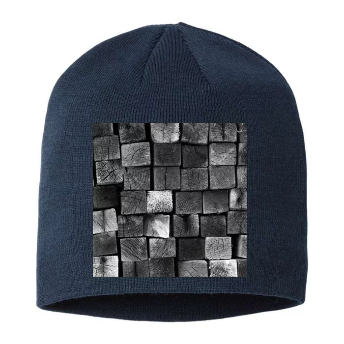 Black and white wood Bricks texture Pattern 8 1/2in Sustainable Knit Beanie