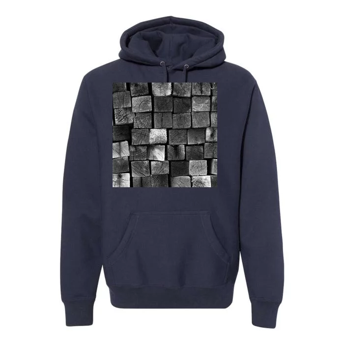 Black and white wood Bricks texture Pattern Premium Hoodie