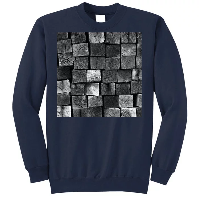 Black and white wood Bricks texture Pattern Tall Sweatshirt