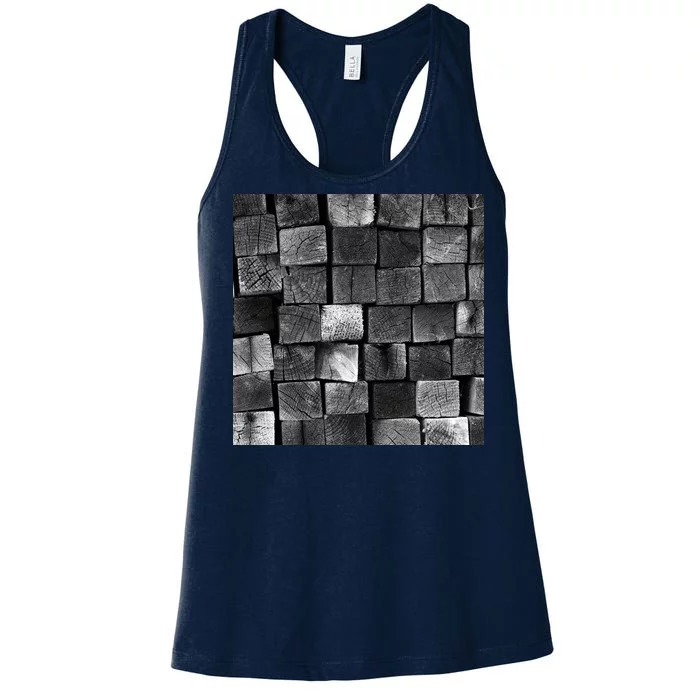 Black and white wood Bricks texture Pattern Women's Racerback Tank