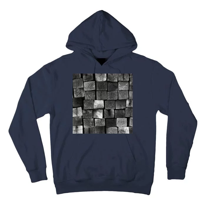 Black and white wood Bricks texture Pattern Tall Hoodie