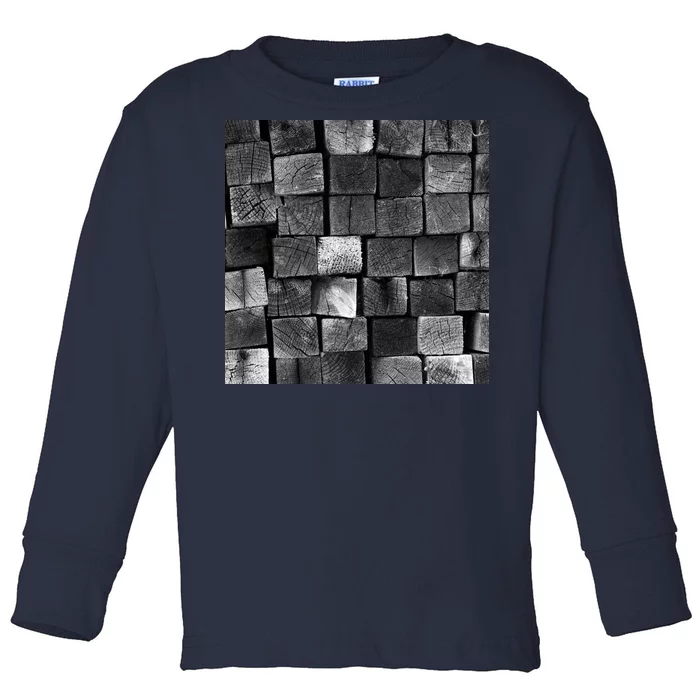 Black and white wood Bricks texture Pattern Toddler Long Sleeve Shirt