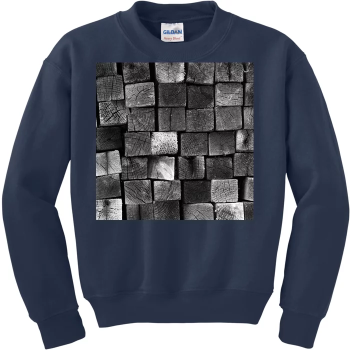 Black and white wood Bricks texture Pattern Kids Sweatshirt