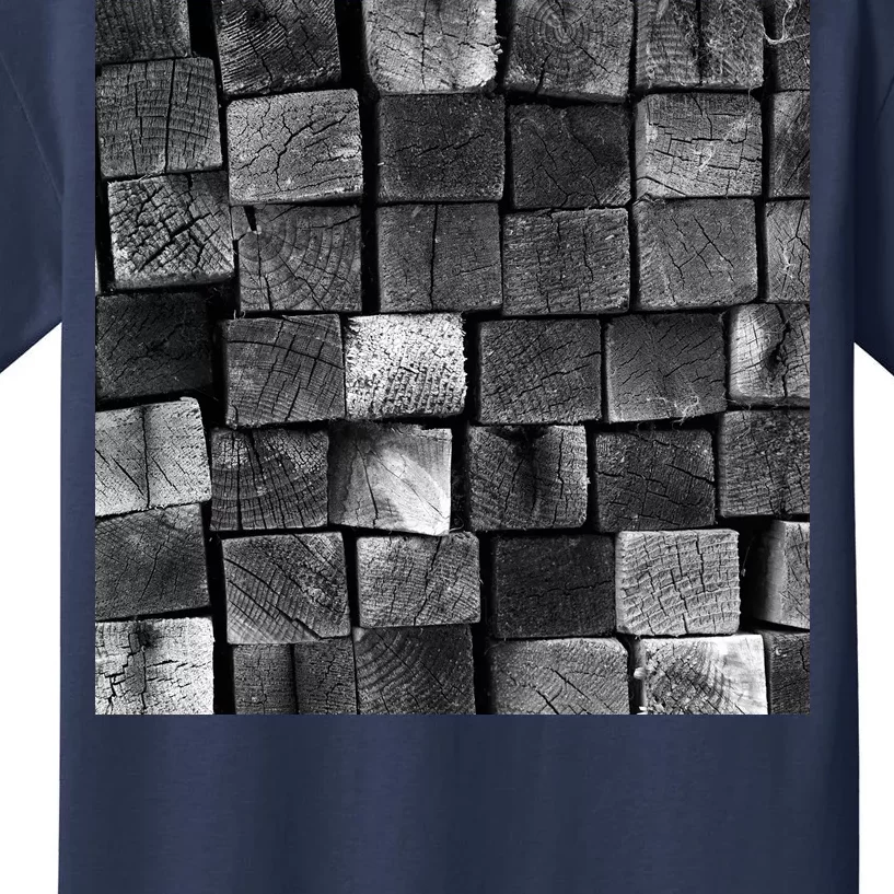 Black and white wood Bricks texture Pattern Kids T-Shirt