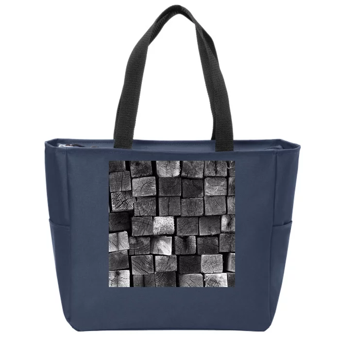 Black and white wood Bricks texture Pattern Zip Tote Bag