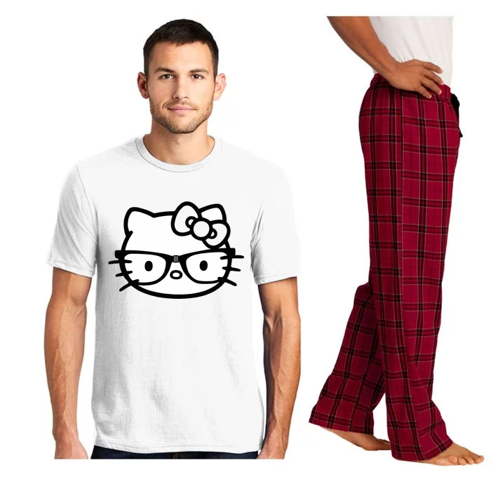 Black And White Cute Kitten Nerd Glasses Pajama Set