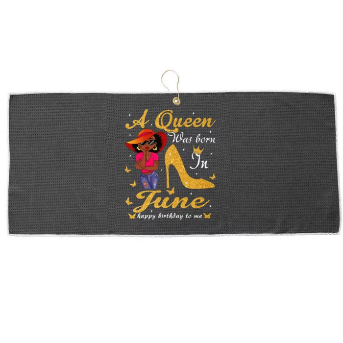 Birthday Afro Wo Sun Hat A Queen Was Born In June Large Microfiber Waffle Golf Towel