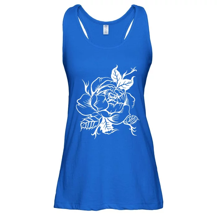 Black And White Peony Tattoo Ladies Essential Flowy Tank