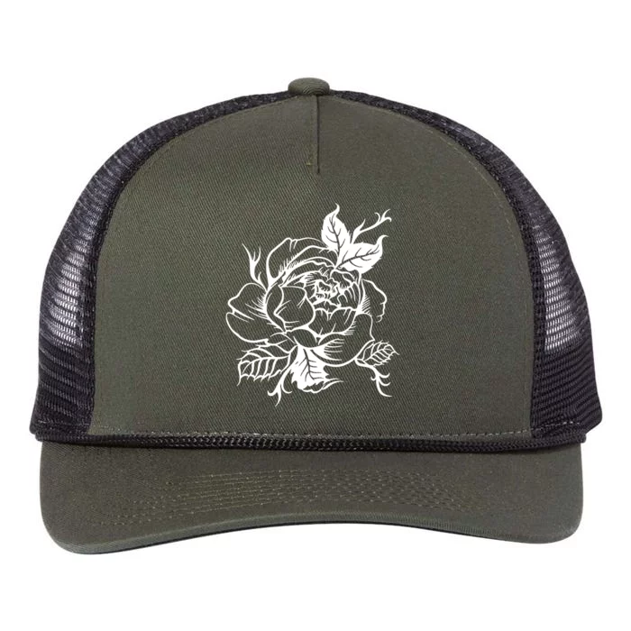 Black And White Peony Tattoo Retro Rope Trucker Hat Cap