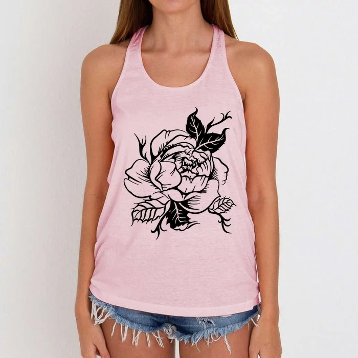 Black And White Peony Tattoo Women's Knotted Racerback Tank